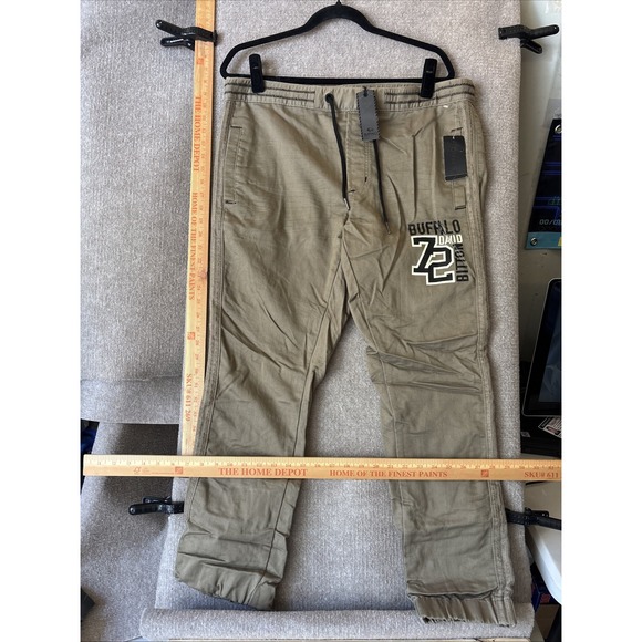 NWT David Bitton BUFFALO Joggers Mens 34 Tank Khaki Cotton Twill Pants - Picture 1 of 13